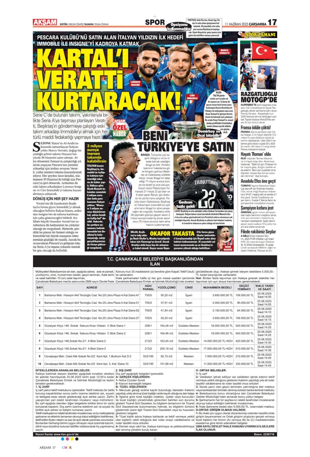 "Devlerin Banza savaşı" (11 Haziran 2025 spor manşetleri) - 1