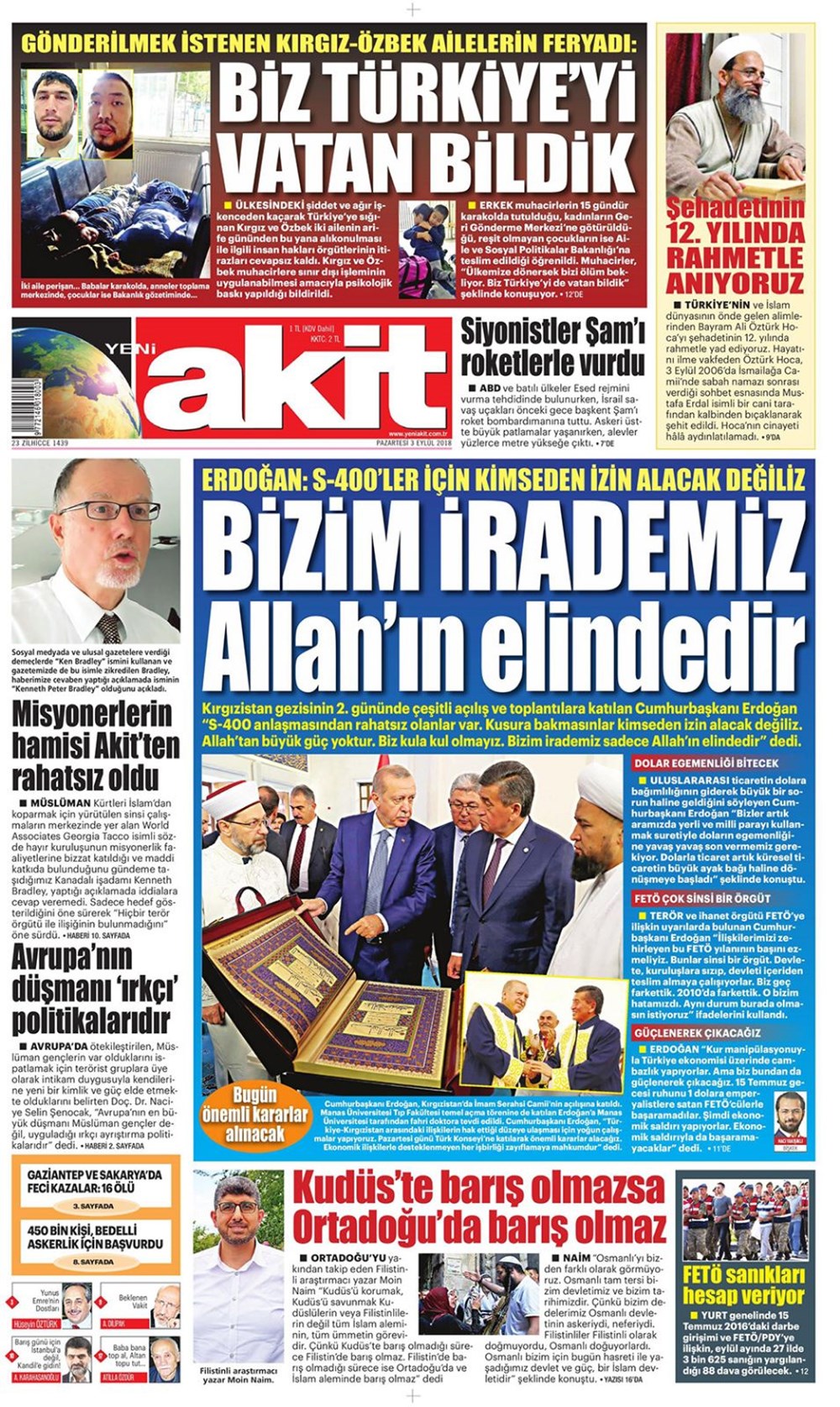 Günün gazete manşetleri 3 Eylül 2018 Son Dakika Türkiye Haberleri