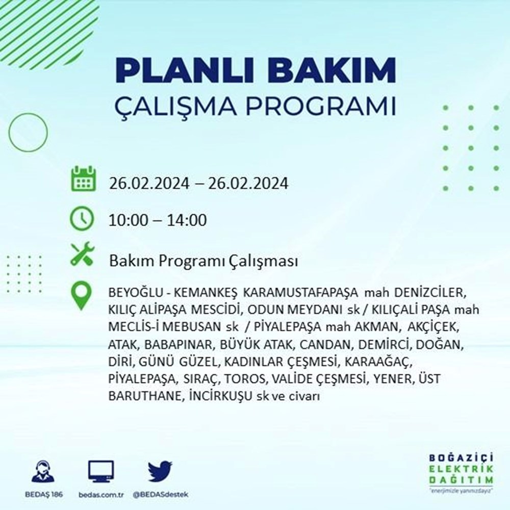 İstanbul'un 19 ilçesinde elektrik kesintisi: Elektrikler ne zaman gelecek? (26 Şubat BEDAŞ kesinti programı) - 30