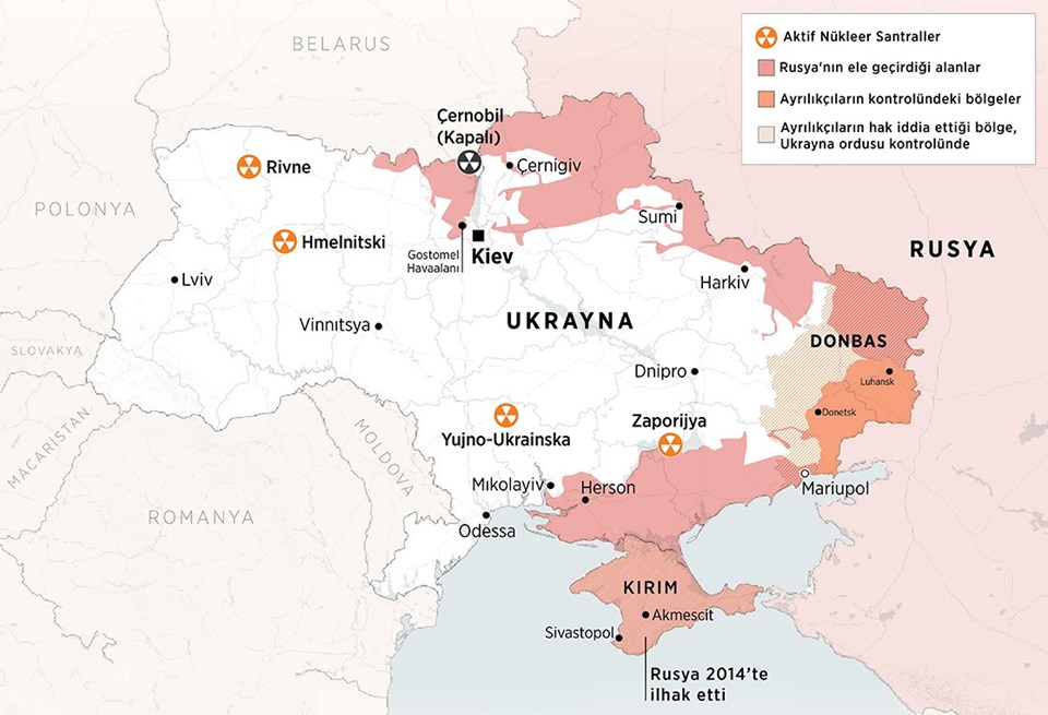 Barış görüşmeleri sürerken Rusya'nın Ukrayna'da işgal ettiği bölgeler.