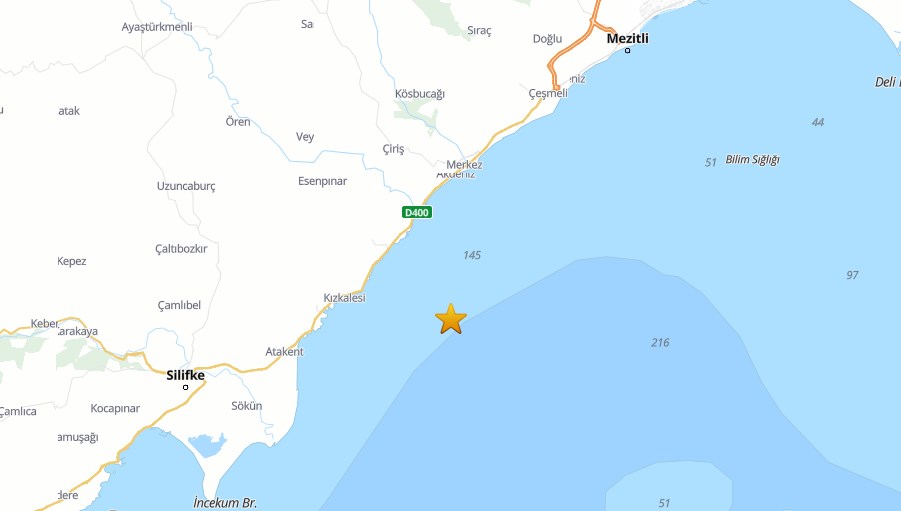 SON DAKİKA HABERİ: Mersin Körfezi'nde 4,3 büyüklüğünde deprem