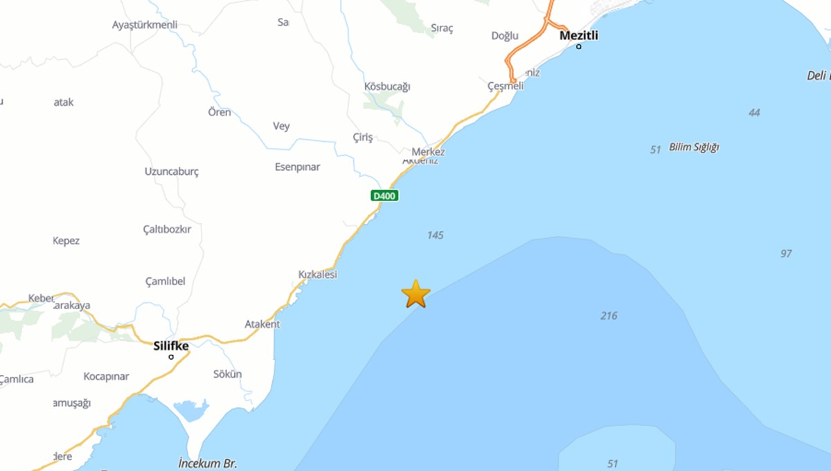 SON DAKİKA: Mersin Körfezi'nde 4,3 büyüklüğünde deprem