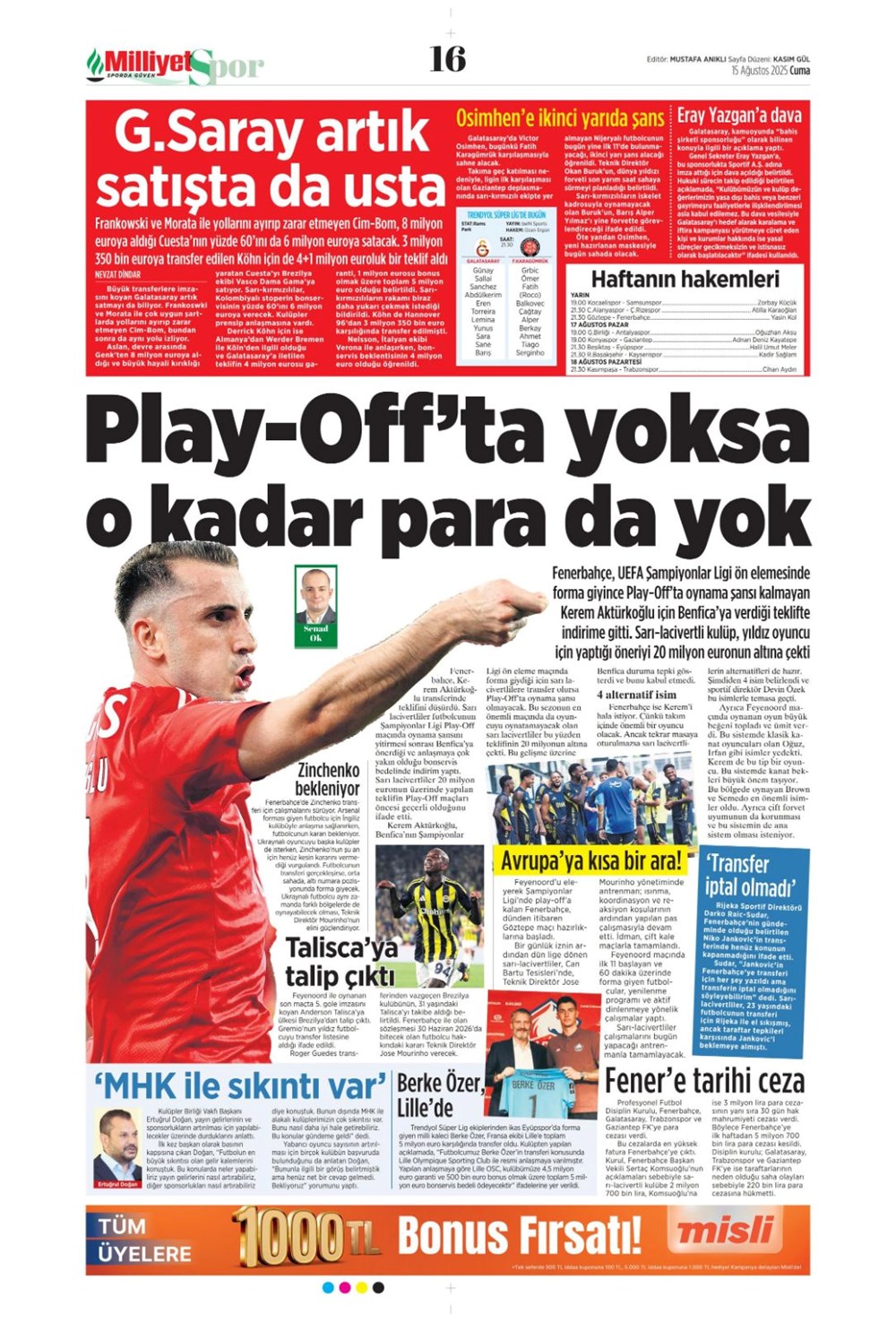 "Kabustan zafere" (15 Ağustos spor manşetleri) - 9