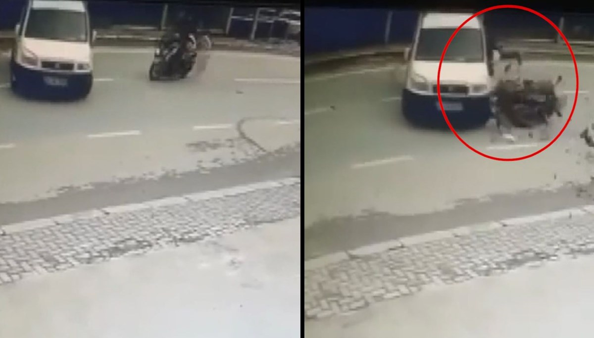 Korkunç kaza: Motosiklet sürücüsü camda asılı kaldı