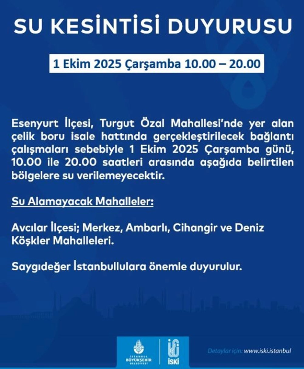 10 saat su kesintisi yaşanacak! Avcılar ve Esenyurt'ta sular ne zaman gelecek? İstanbul'un o ilçesinde 10 saat su kesintisi: Fatih, Avcılar ve Esenyurt'ta sular ne zaman gelecek? - 2