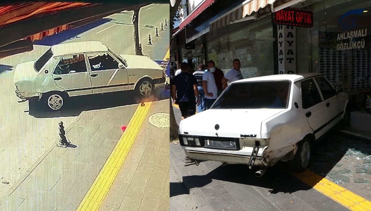 Drift atan otomobil işyerine daldı