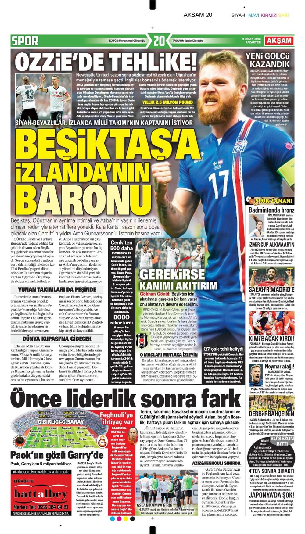 Günün spor gazeteleri (9 Nisan 2018) - 1