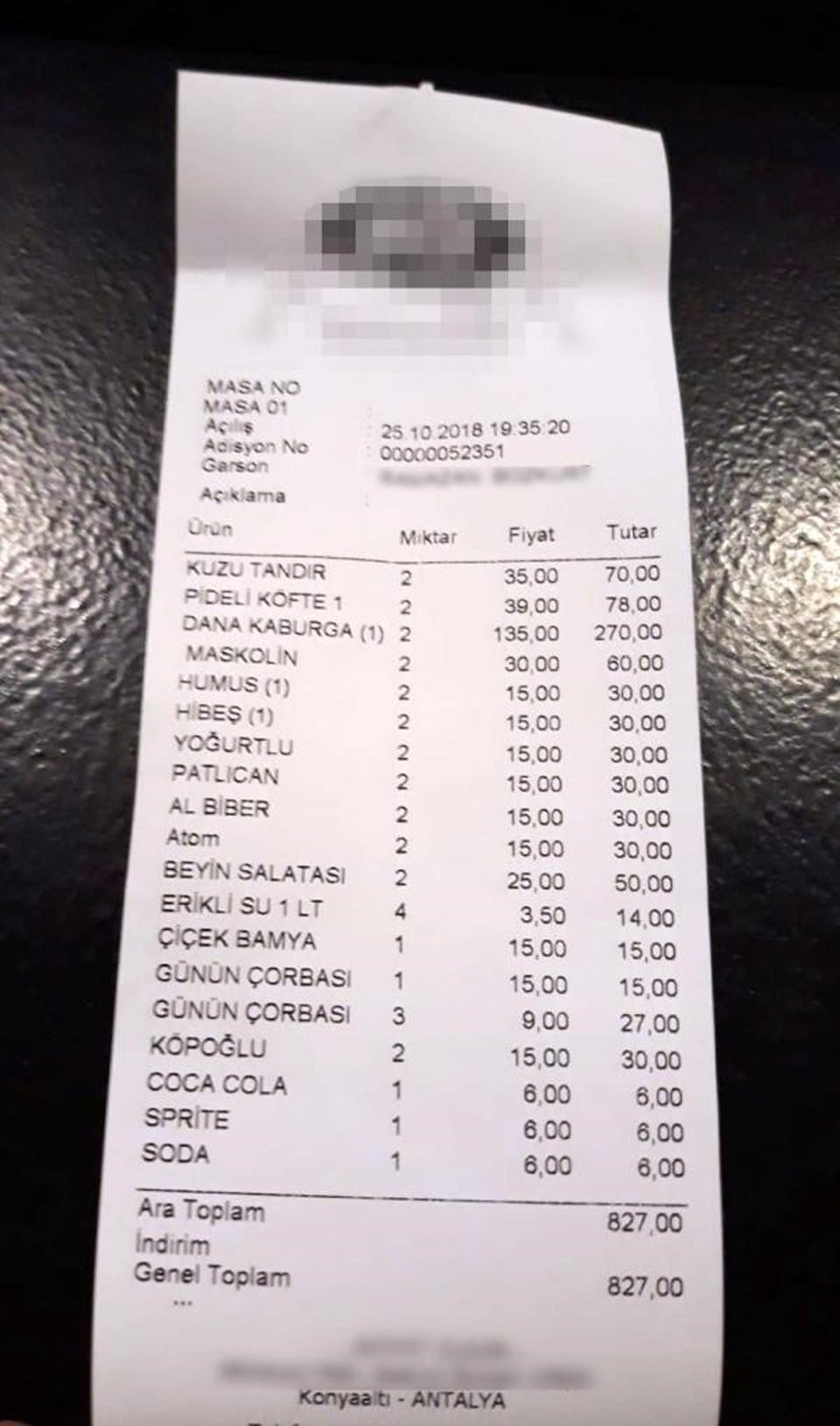 Antalya'daki et restoranında masaya konan 285 liralık meze tartışması - 2