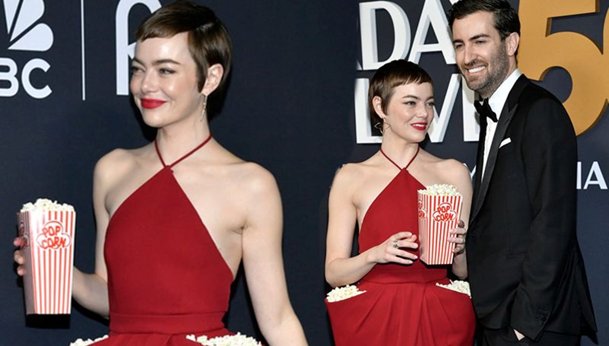 Elbisesinin ceplerine patlamış mısır doldurdu! Oscar'lı oyuncudan ilginç stil