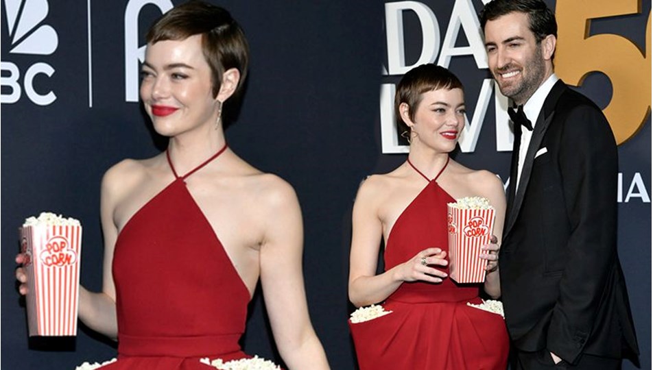 Elbisesinin ceplerine patlamış mısır doldurdu! Oscar'lı oyuncudan ilginç stil