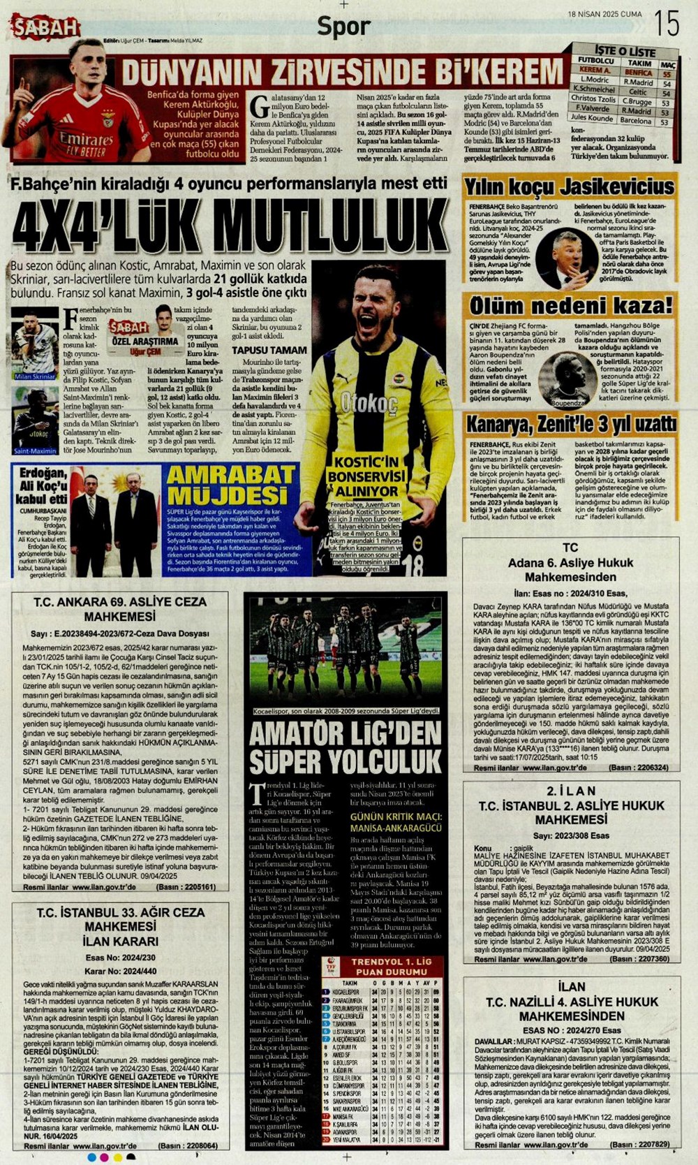 "Kolo Muani bombası" (18 Nisan 2025 spor manşetleri) - 23