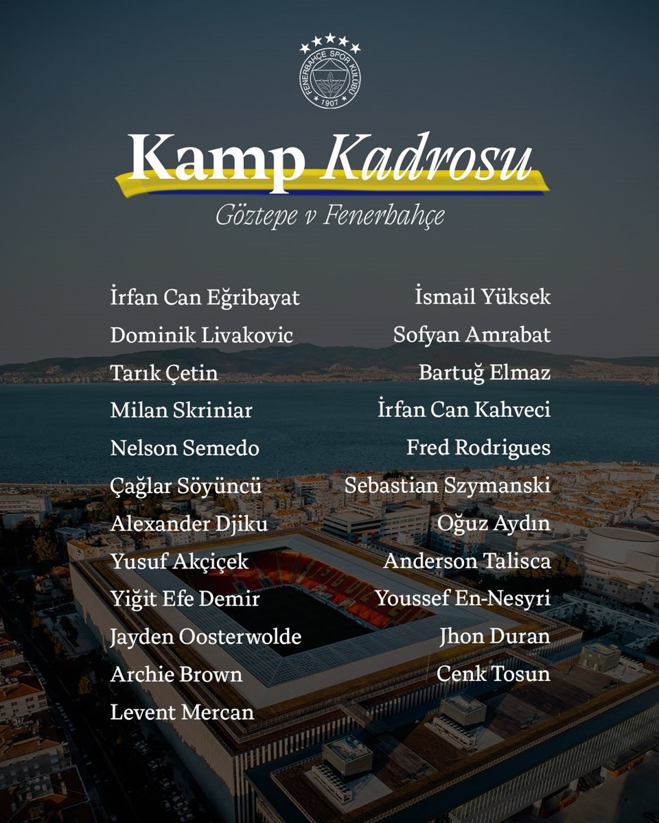 Fenerbahçe'nin Göztepe maçı kadrosu açıklandı: 5 isim yer almadı - 1