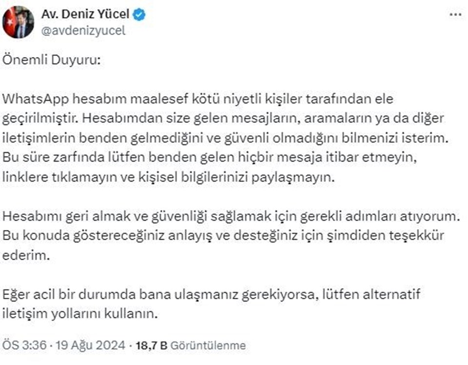 CHP Sözcüsü Deniz Yücel'in WhatsApp hesabı çalındı - 1