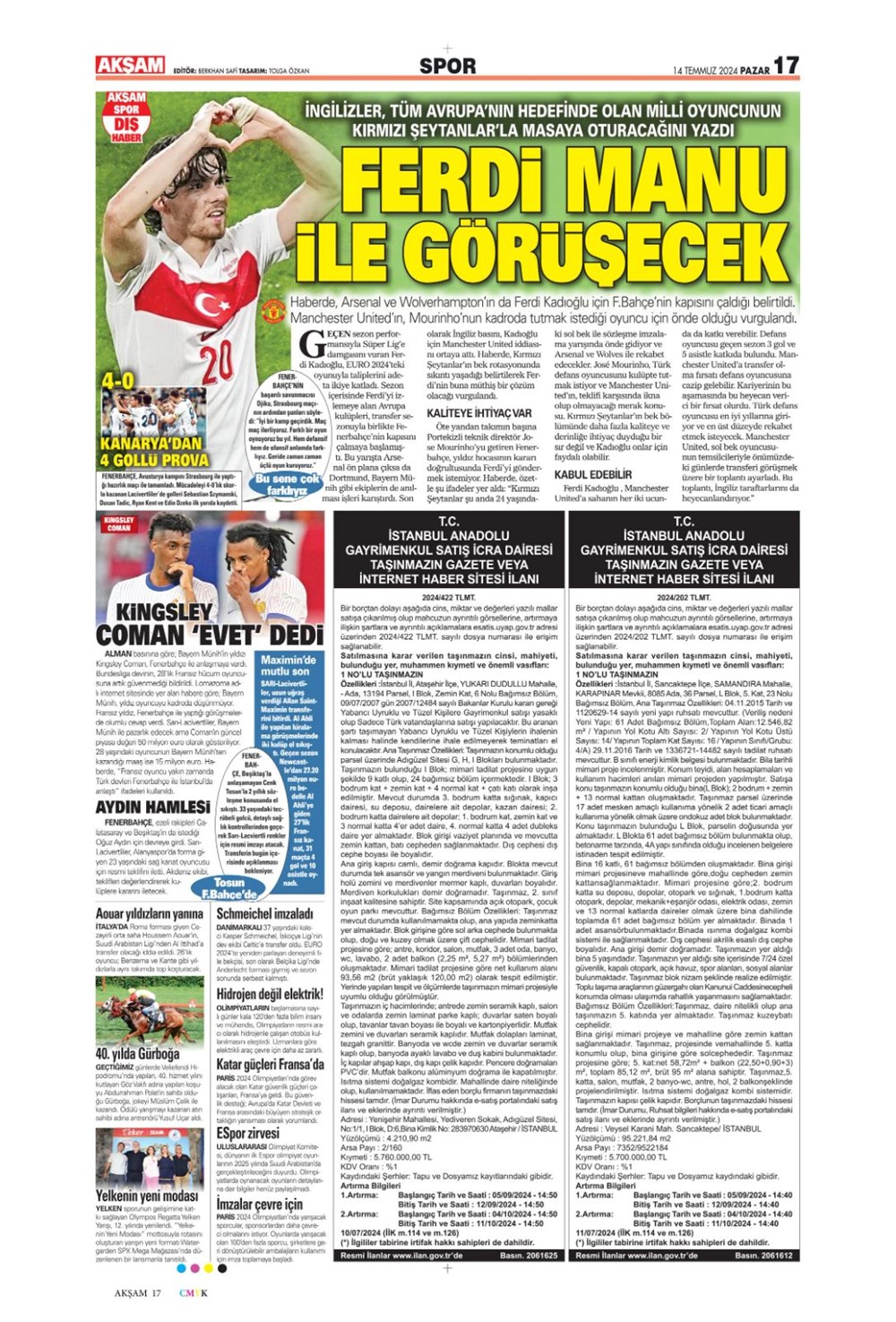 "Devlerle yarışa girdi: Hedef Felix" (14 Temmuz 2024 spor manşetleri) - 13