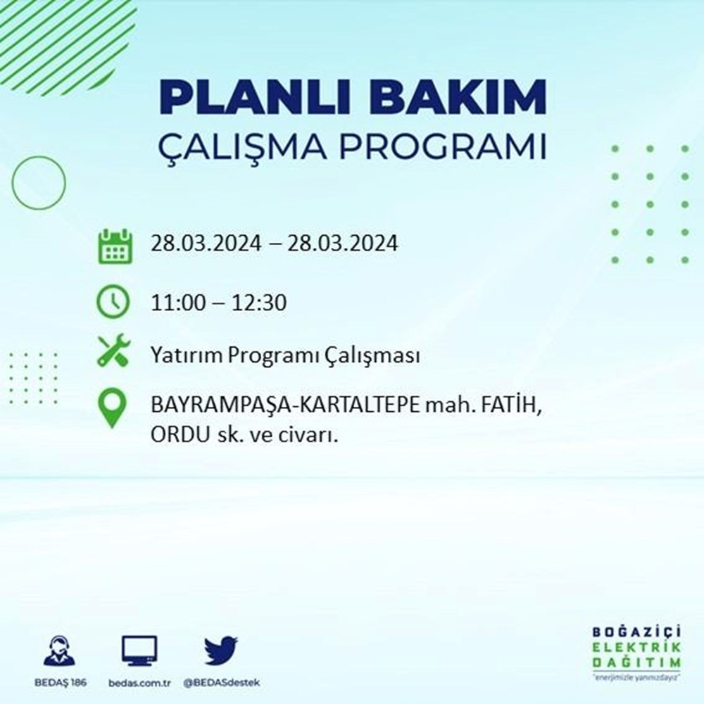 İstanbul'un 19 ilçesinde elektrik kesintisi: Elektrikler ne zaman gelecek? (28 Mart tarihli BEDAŞ kesinti programı) - 16