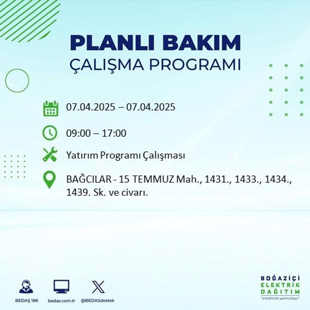 İstanbul'un 21 ilçesinde elektrik kesintisi: Elektrikler ne vakit gelecek? 9 saat sürecek (7 Nisan BEDAŞ kesinti programı) 79 geNKJLmrUkelB7 HOtOkLQ