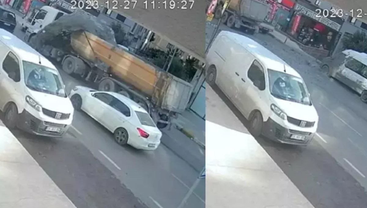 Pendik'te ani fren yapan hafriyat kamyonu beton saçtı