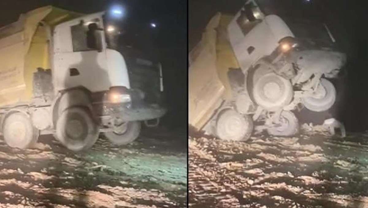 İstanbul'da hafriyat kamyonu uçuruma yuvarlandı İstanbul'da hafriyat kamyonu uçuruma yuvarlandı