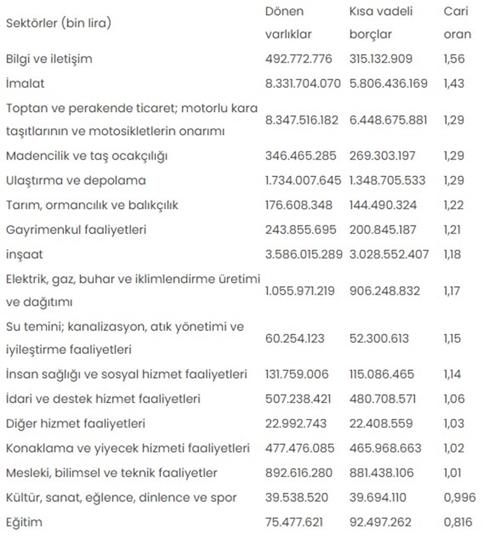 Kısa vadeli borcunu ödeme gücünün en yüksek olduğu sektör açıklandı - 1