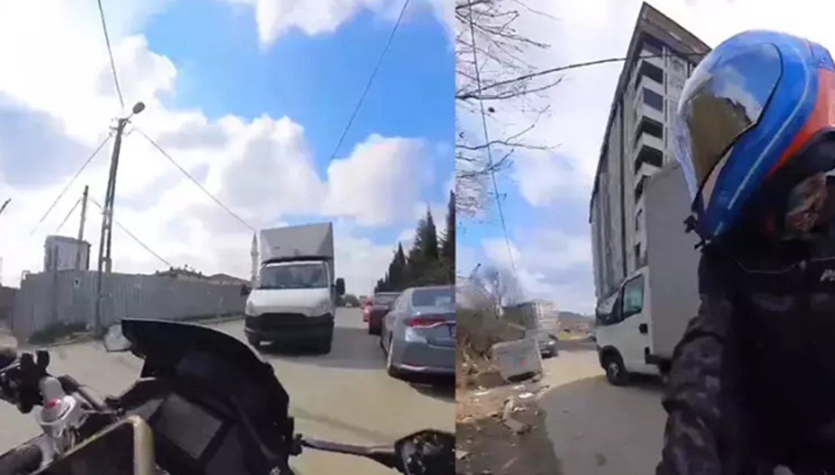 Park halindeki kamyonet yokuştan kaydı, motosikletli ölümden döndü Park halindeki kamyonet yokuştan kaydı, motosikletli ölümden döndü