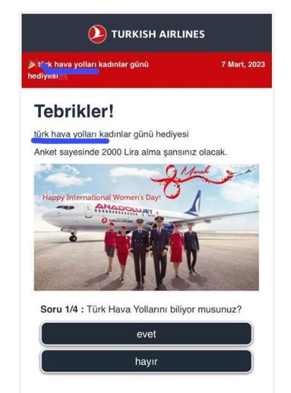 Türk Hava Yolları'ndan (THY) 2000 TL "Kadınlar Günü" hediyesi iddialarına yanıt - 1