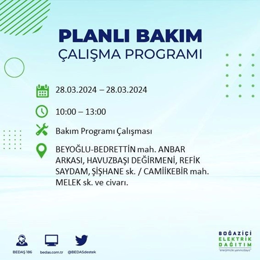 İstanbul'un 19 ilçesinde elektrik kesintisi: Elektrikler ne zaman gelecek? (28 Mart tarihli BEDAŞ kesinti programı) - 19