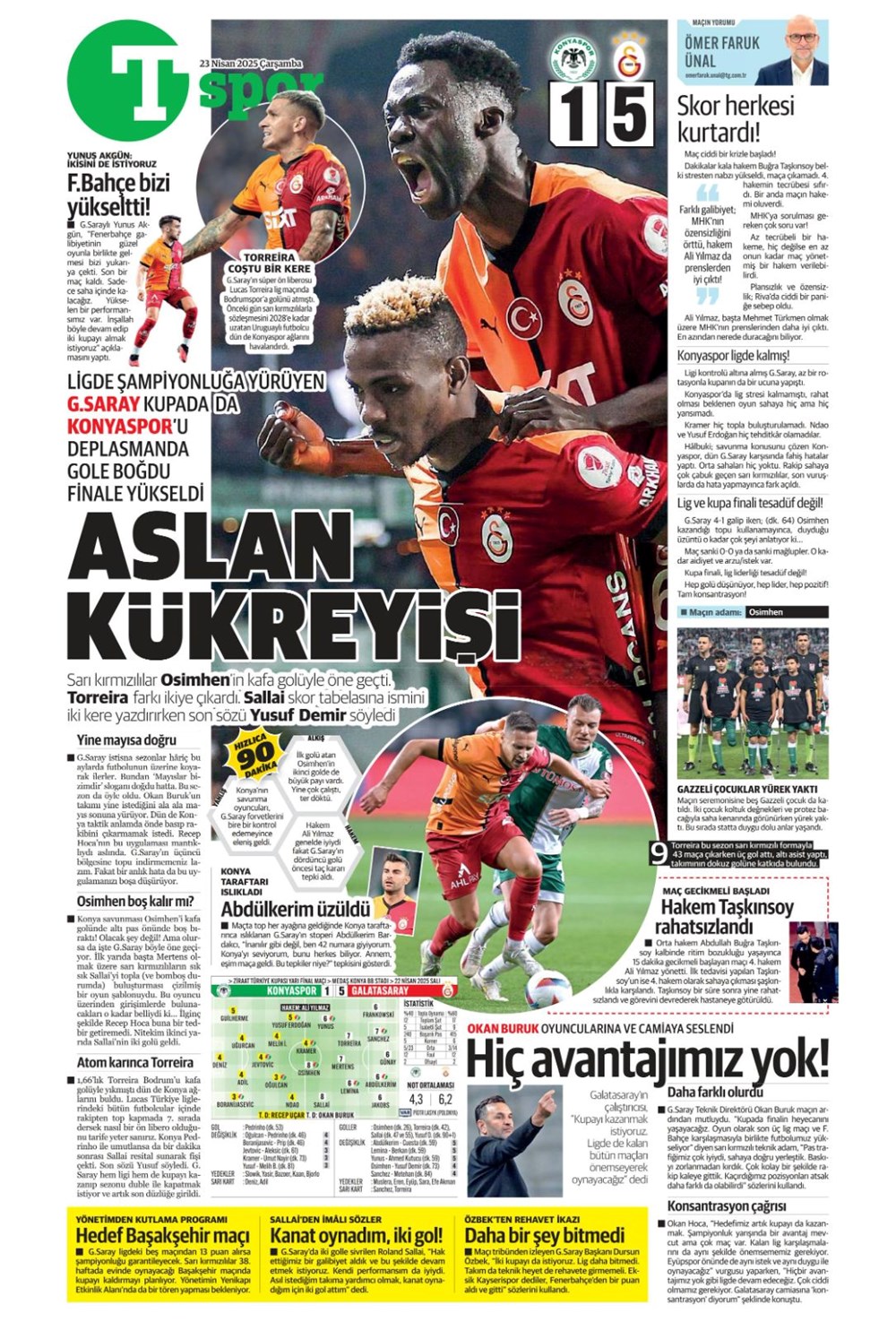 "Aslan finale kükredi" (23 Nisan 2025 spor manşetleri) - 32