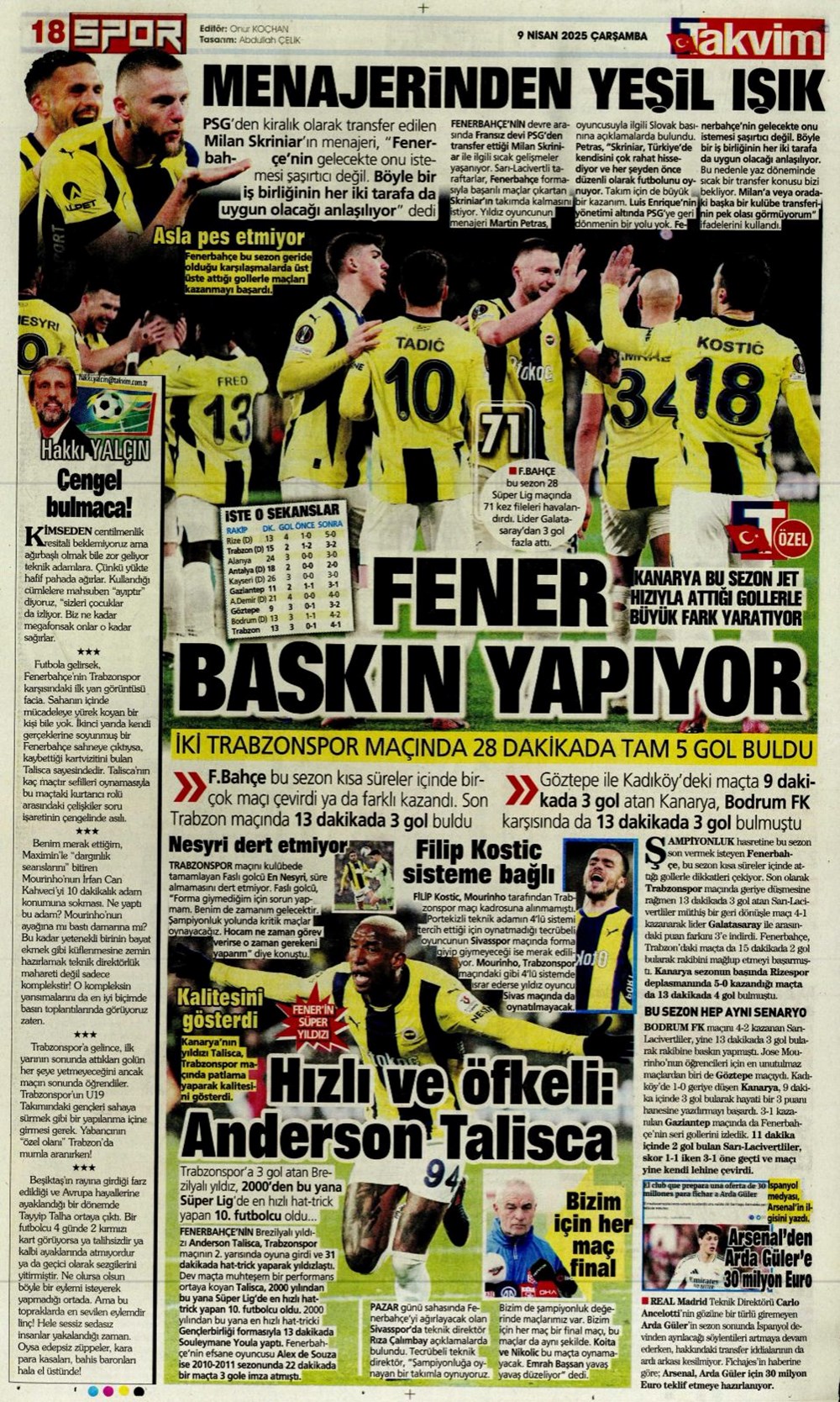 "Kevin De Bruyne derbisi" (9 Nisan 2025 spor manşetleri) - 31
