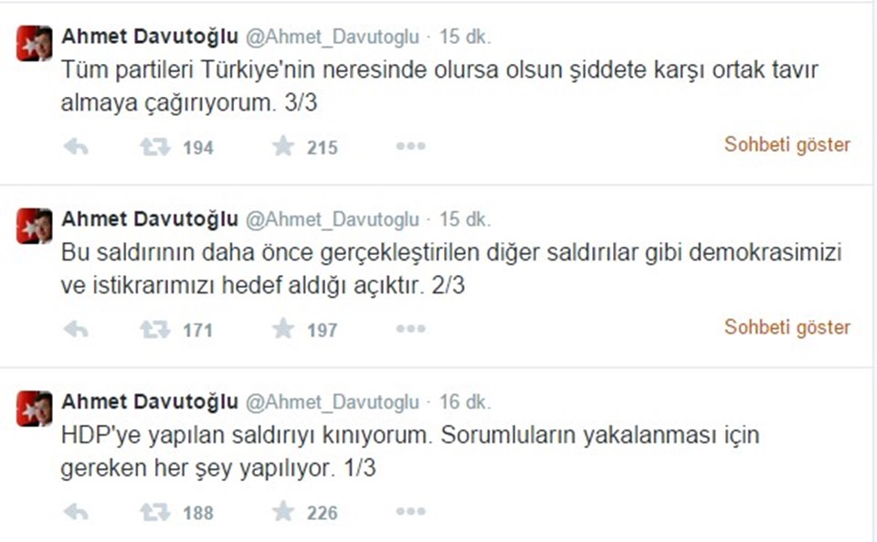 Davutoğlu'ndan HDP'ye yapılan saldırıya kınama - 1