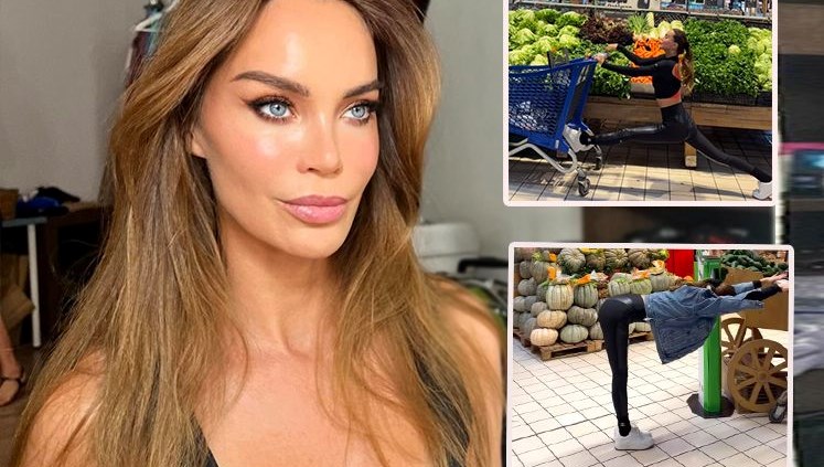 Ebru Şallı markette pilates yaptı