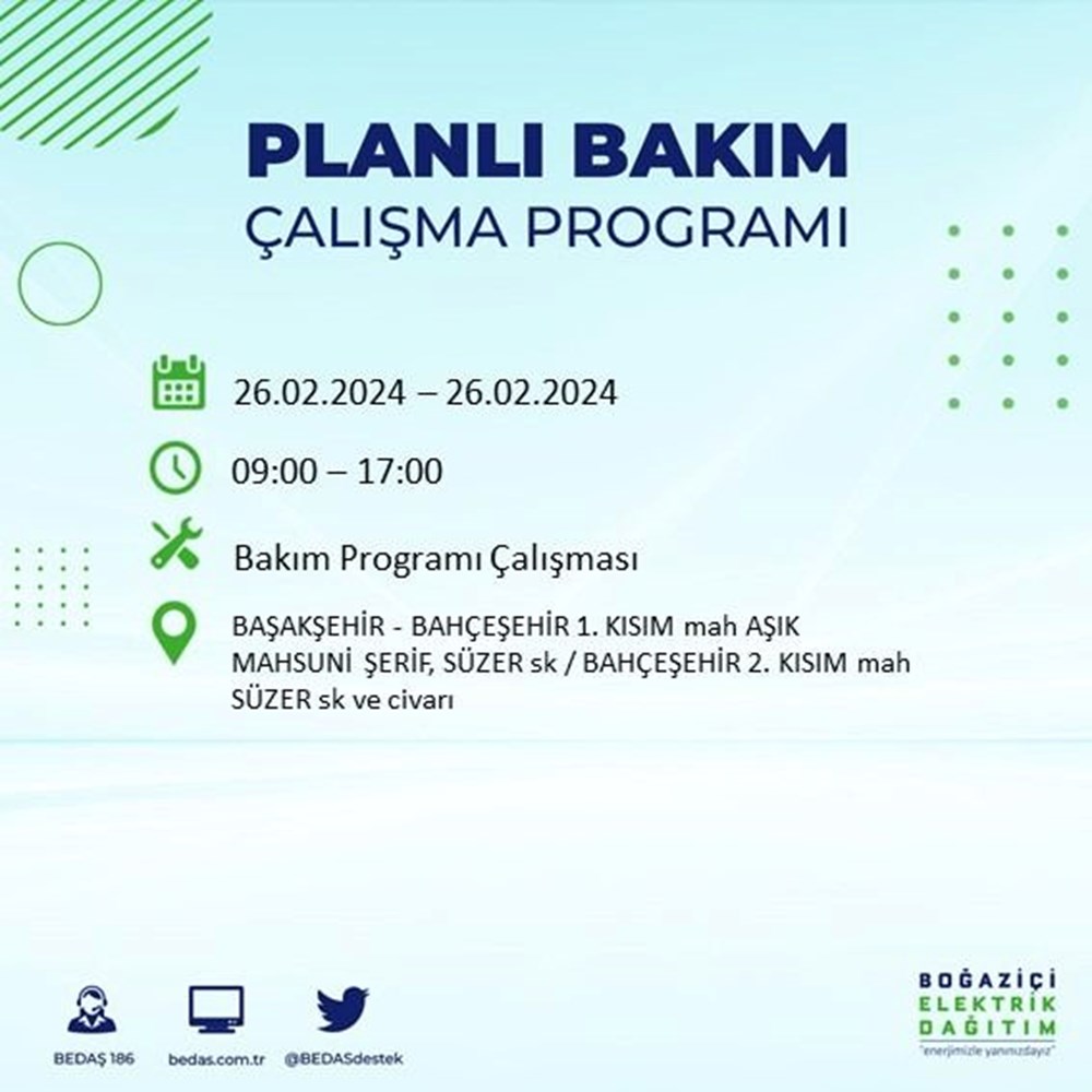 İstanbul'un 19 ilçesinde elektrik kesintisi: Elektrikler ne zaman gelecek? (26 Şubat BEDAŞ kesinti programı) - 25