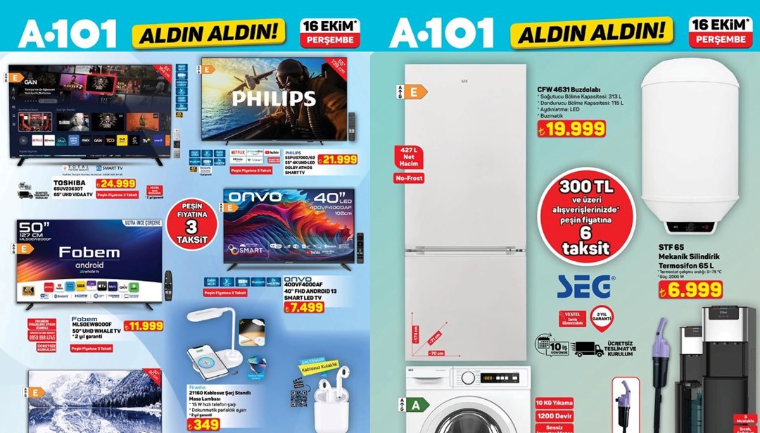 A101 aktüel ürünler kataloğu 16 Ekim 2025: 65 inç HD televizyon, kablosuz şarj standı, su sebili, keman, 125 cc scooter ve tamirat aletleri geliyor