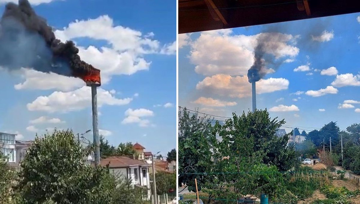 Baz istasyonu alev alev yandı Baz istasyonu alev alev yandı