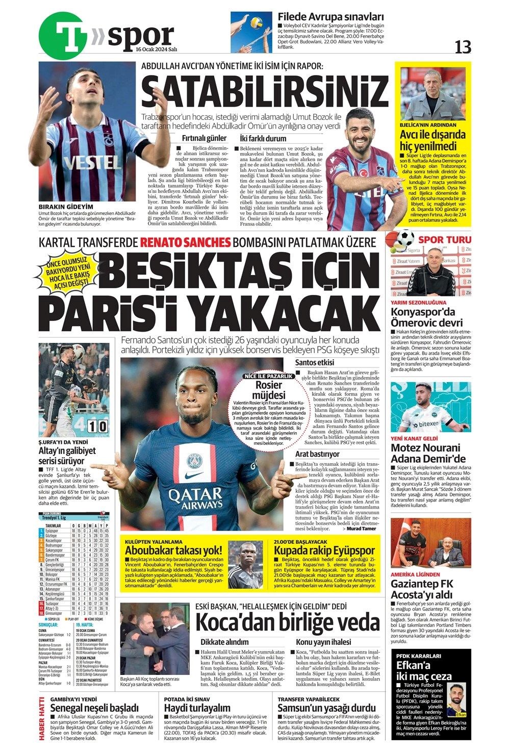 "Beşiktaş için Paris'i yakacak" (16 Ocak 2024 spor manşetleri) - 1