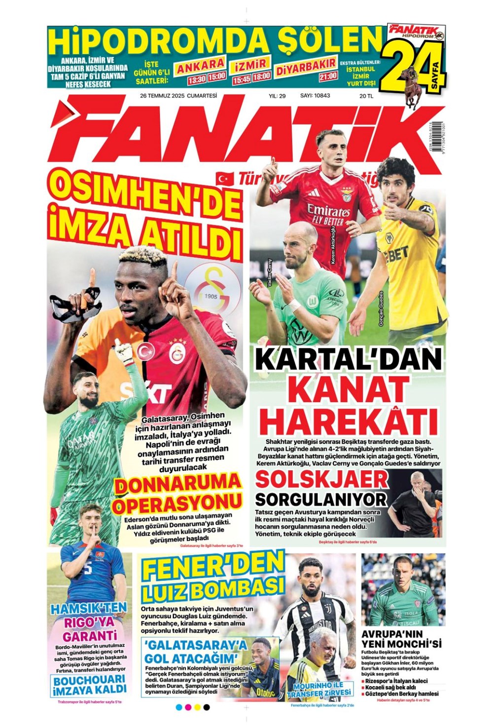 "Kerem takviyesi" (26 Temmuz 2025 spor manşetleri) - 1