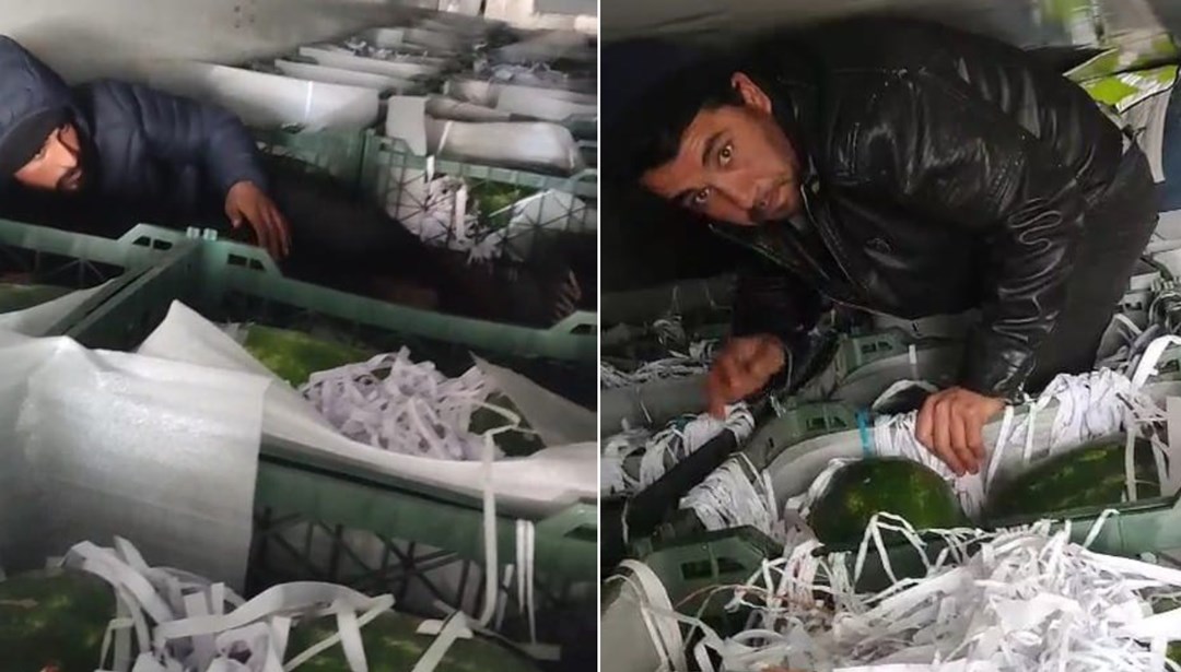 Karpuzların arasından göçmenler çıktı