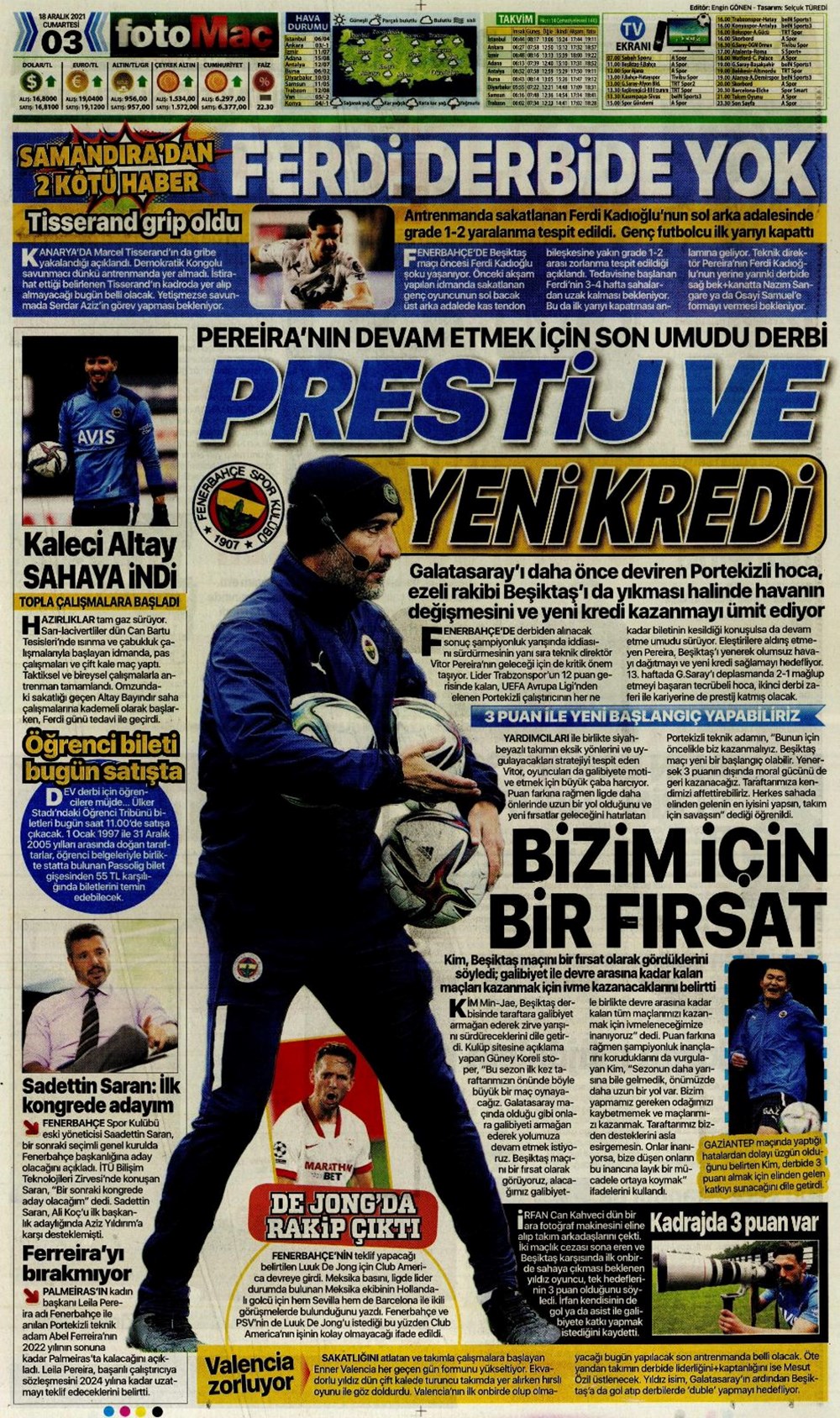 Günün spor manşetleri (18 Aralık 2021) - 6