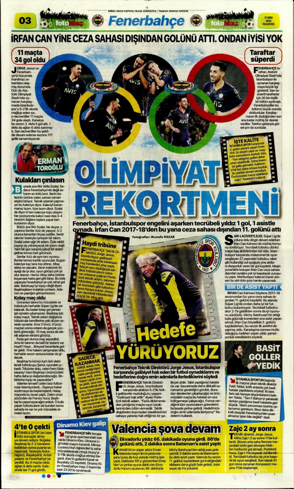 Günün spor manşetleri (31 Ekim 2022)