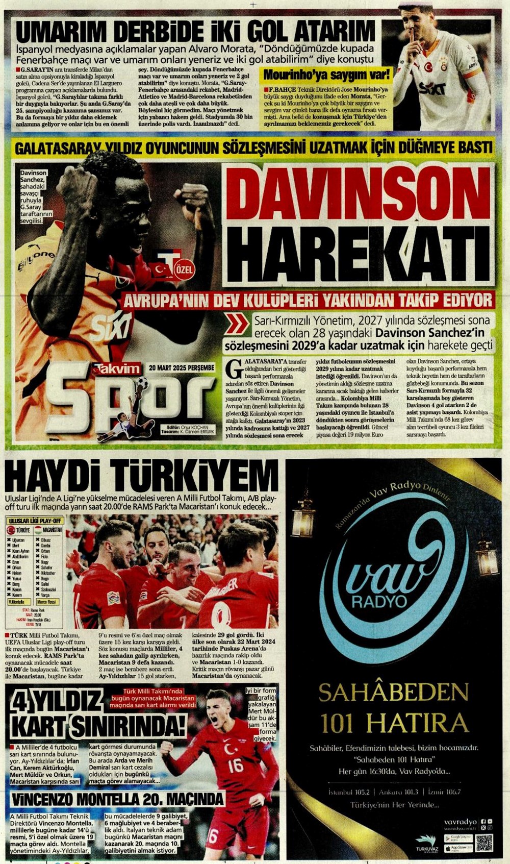 "Milliler avantaj peşinde" (20 Mart 2025 spor manşetleri) - 33