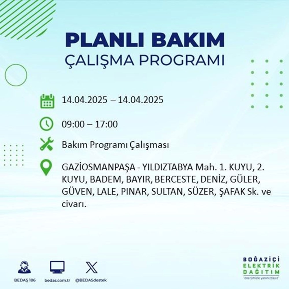 İstanbul'un 23 ilçesinde elektrik kesintisi: Elektrikler ne vakit gelecek? 9 saat sürecek (14 Nisan BEDAŞ kesinti programı) 141 iRfywe N5UK w5QK9om24A