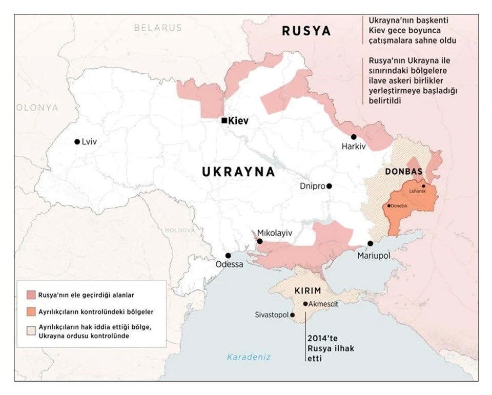 Rusya'nın Ukrayna topraklarında işgal ettiği bölgeler.