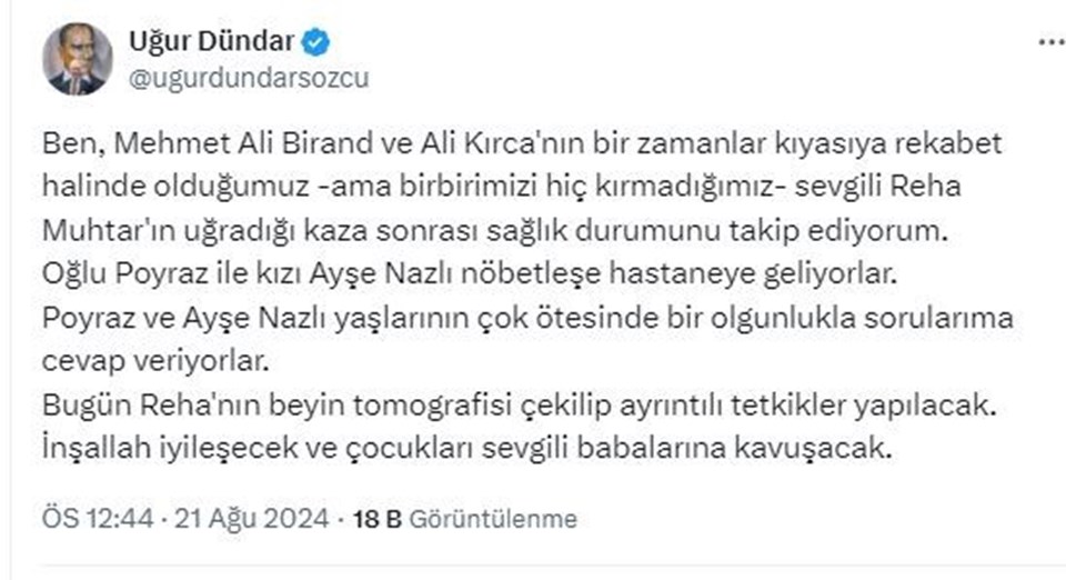 Reha Muhtar yoğun bakımdan çıktı mı? Reha Muhtar'ın son durumunu Uğur Dündar açıkladı - 1