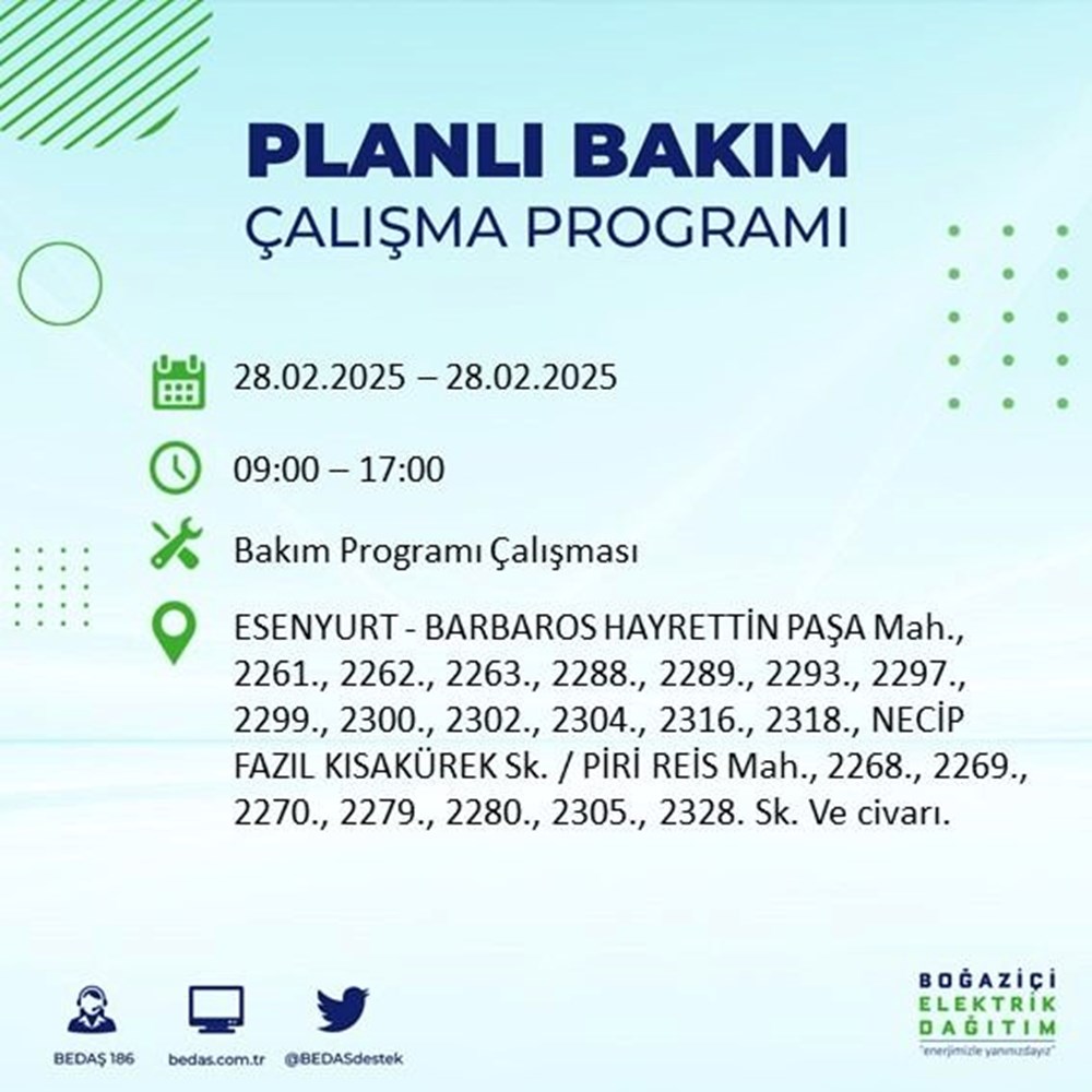 İstanbul'da Elektrikler Ne Zaman Gelecek? 21 İlçede BEDAŞ Kesinti Alarmı (28 Şubat) 107 ilm 76AyikudEymFxGCM Q