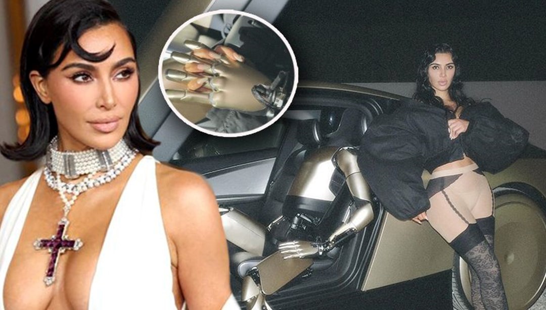 Kim Kardashian'ın, Elon Musk'ın robotu ile verdiği "garip" pozlar gündem oldu