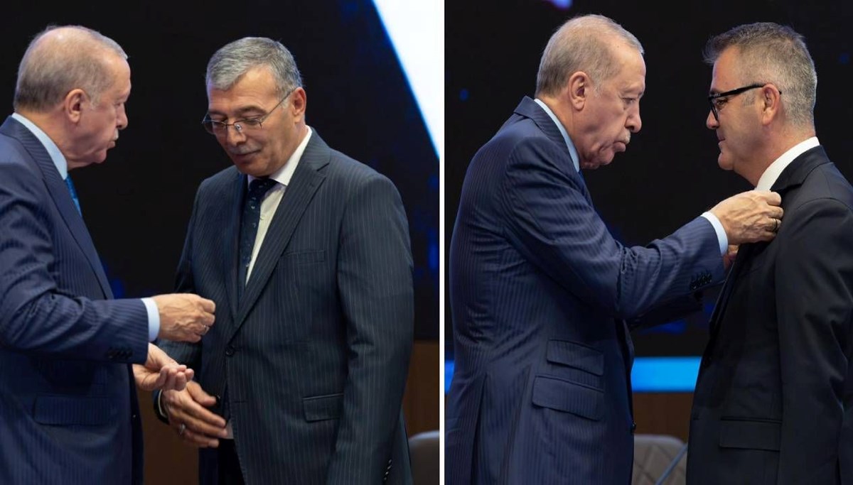 Cumhurbaşkanı Erdoğan, AK Parti'ye katılan iki belediye başkanına rozet taktı