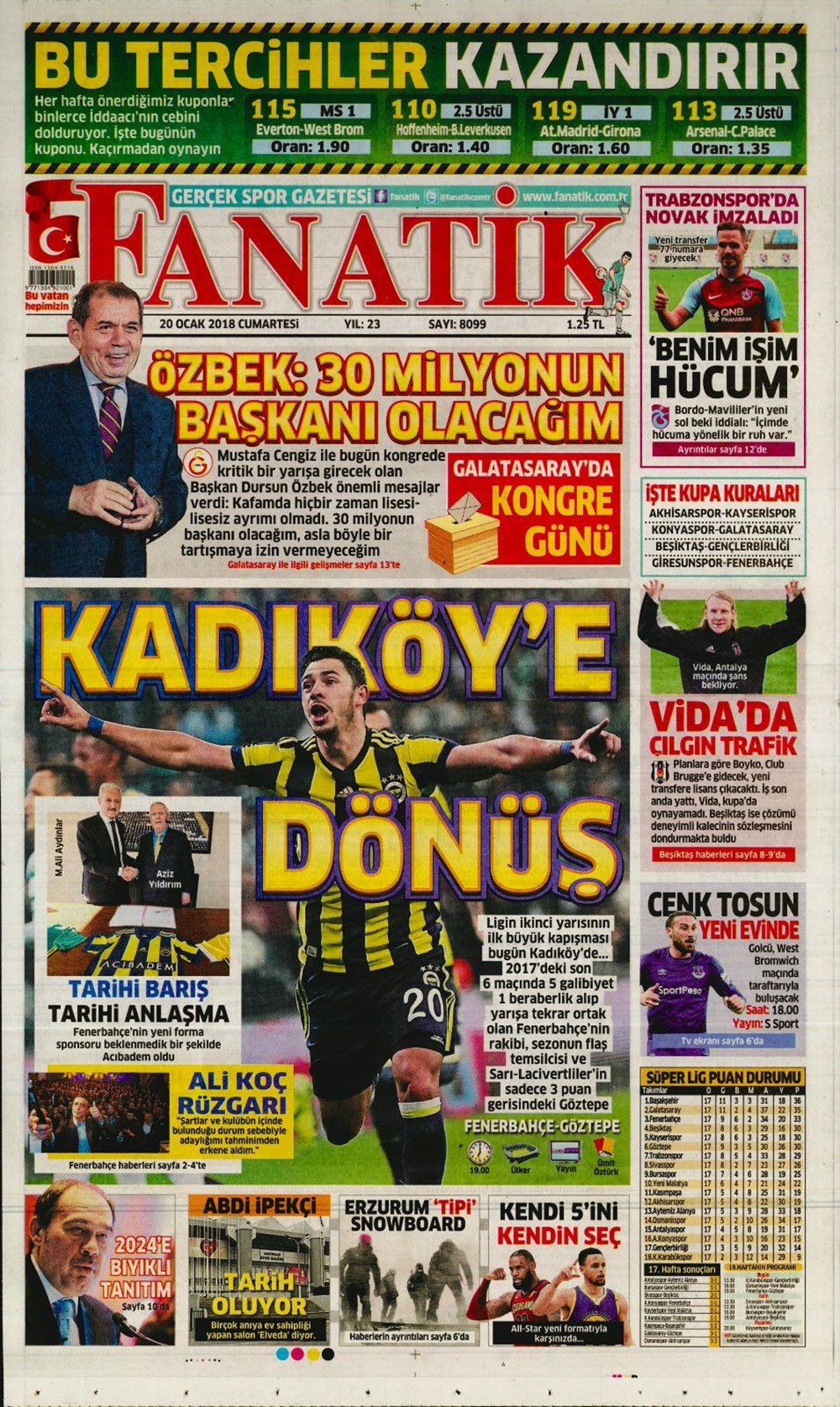 Günün spor gazeteleri (20 Ocak 2018) - 1