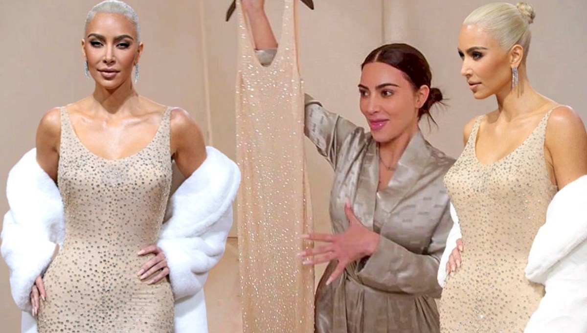 Kim Kardashian, Marilyn Monroe'nun elbisesine nasıl sığmaya çalıştığını gösterdi