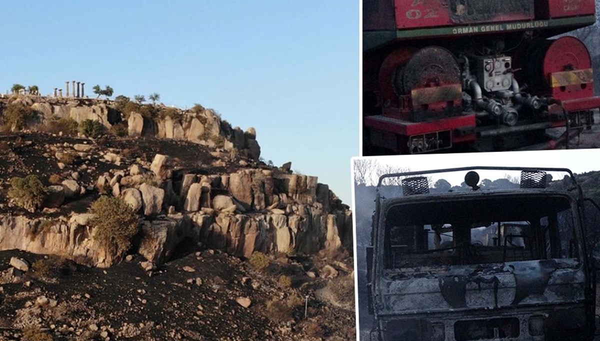 Assos’u küle çeviren yangın: Alevlerin ortasında kalan araçlar kullanılamaz halde