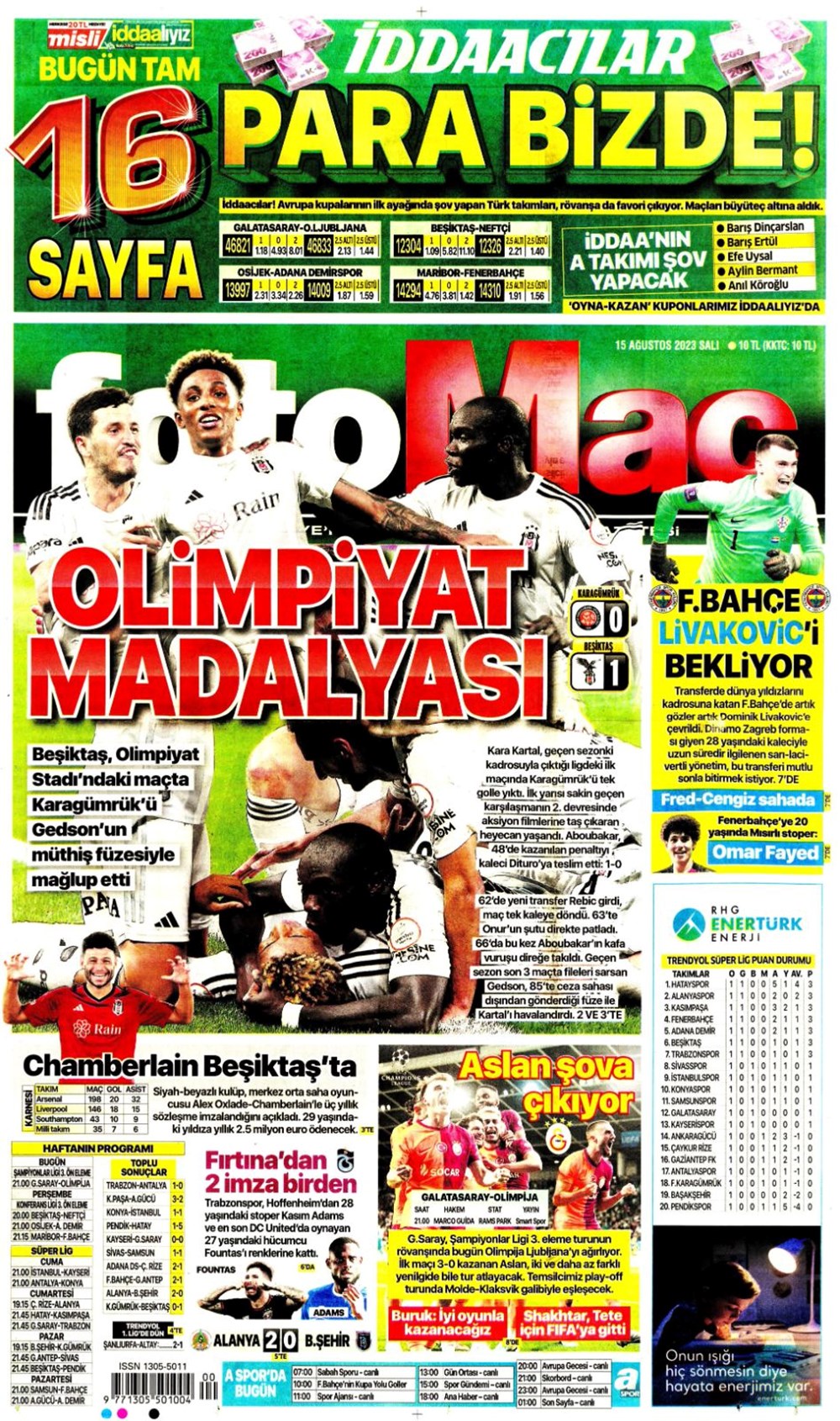 "Aslan'ın tur günü" | 15 Ağustos 2023 spor manşetleri - 6