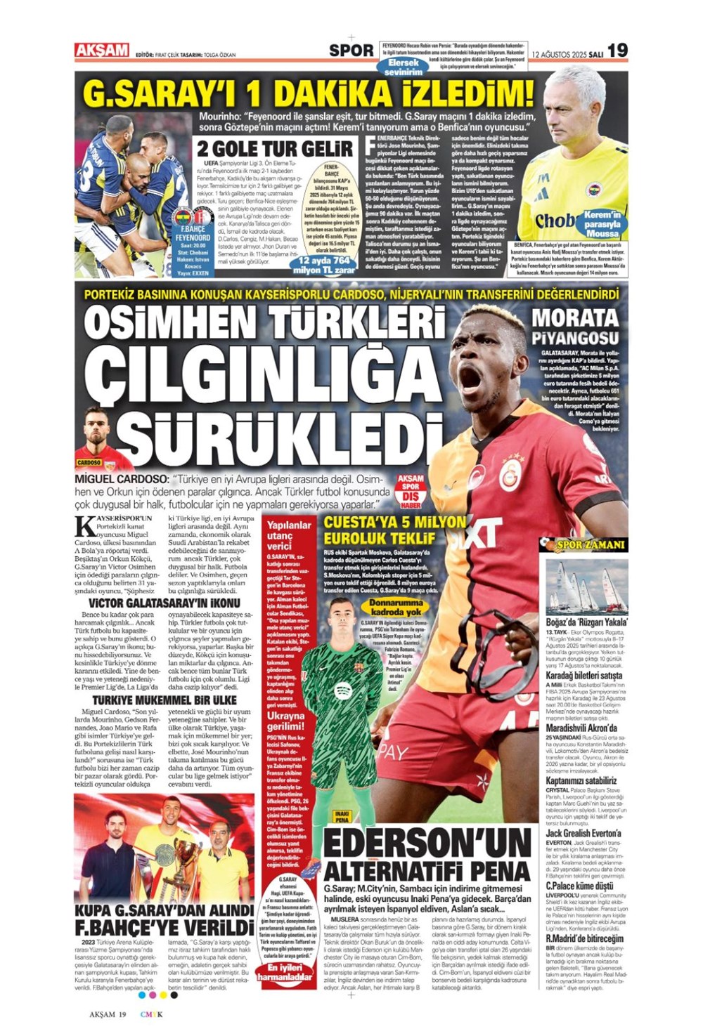 "Altyapıya Osimhen menüsü" (12 Ağustos spor manşetleri) - 2